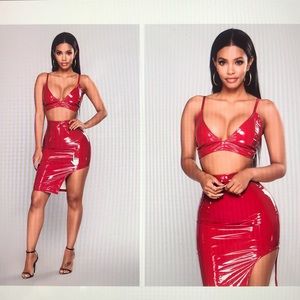Fashion Nova Two-Piece Burgundy Latex Set